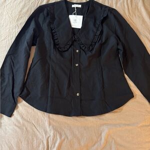 Black Ruffled Collar Women's Top